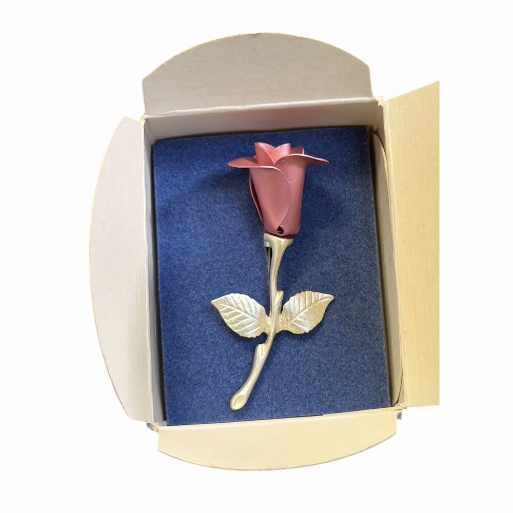 Avon Brooch Pin Pink Rose Flower w/ Original Box